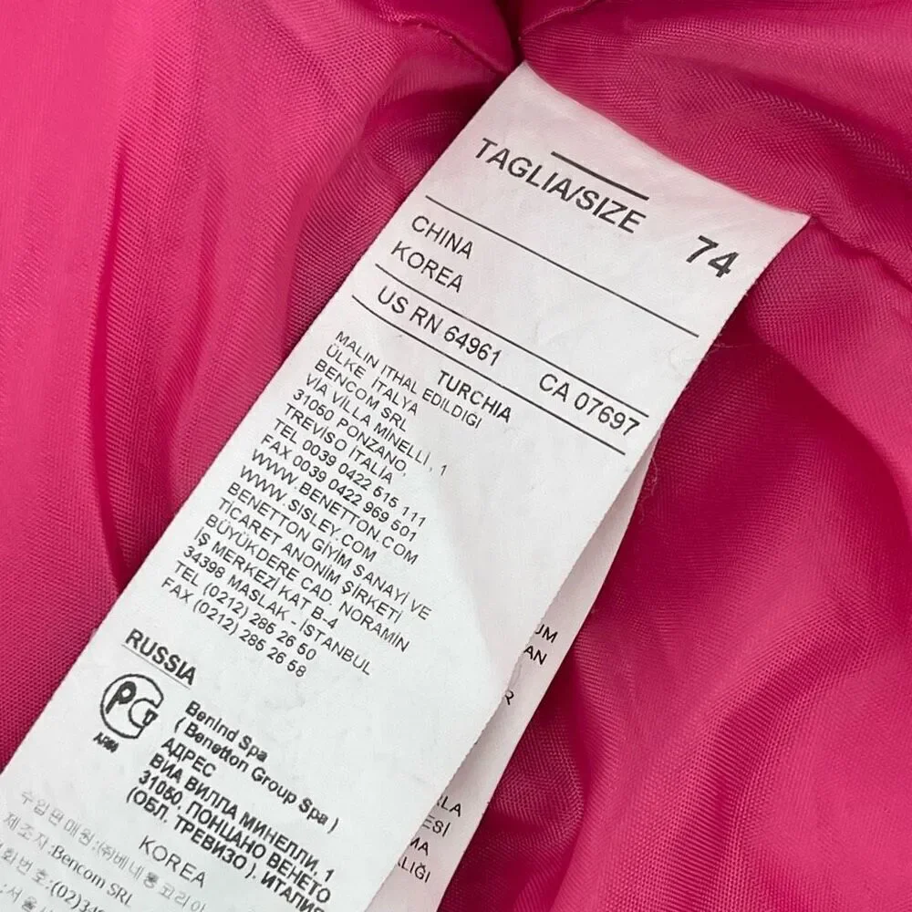 United Colors of Benetton Baby Girl Pink Puffer Vest 9–12 Months Full Zip